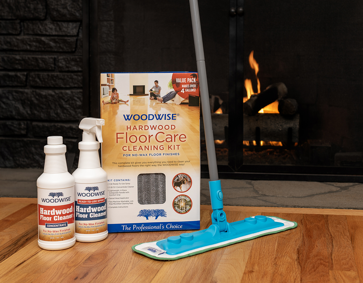 Woodwise.CleaningKitInLivingroom.sm Woodwise Hardwood Floor Care Cleaning Kit