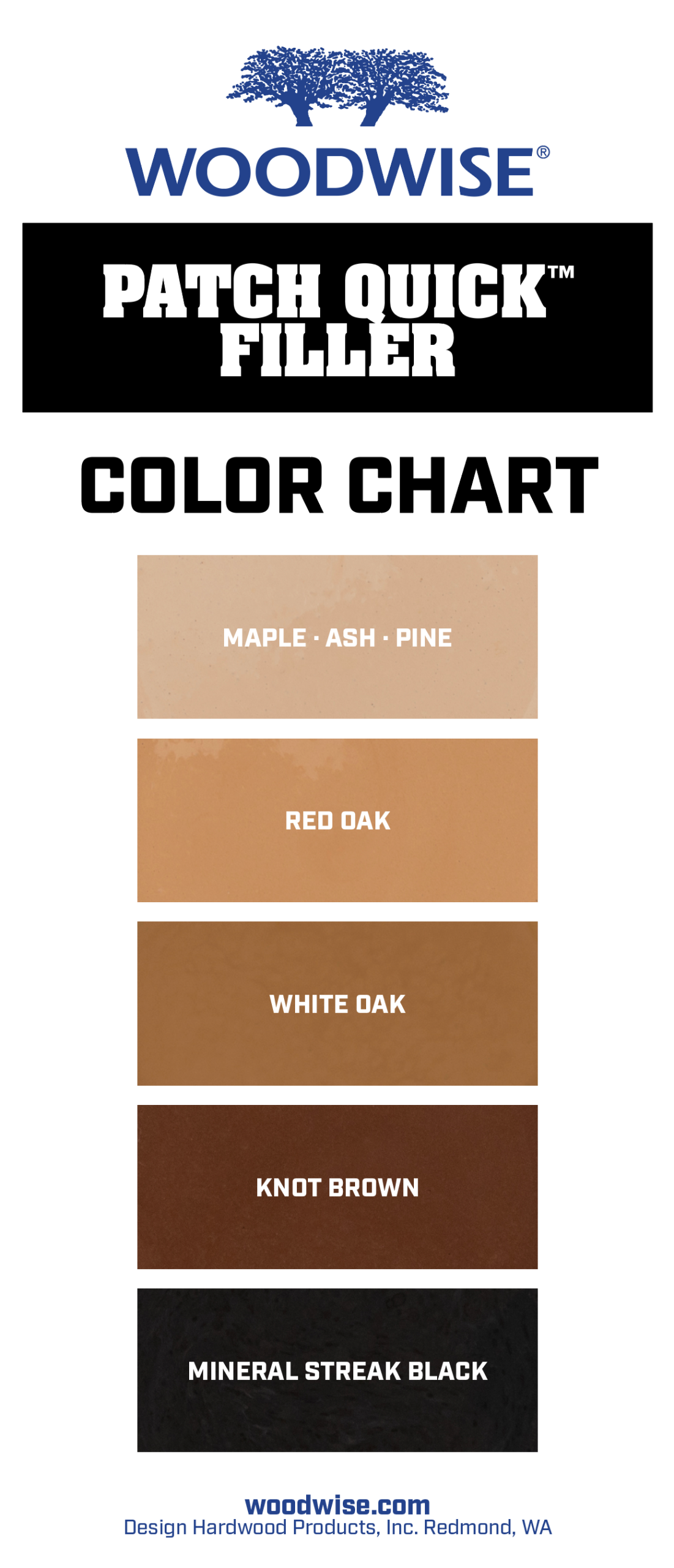 Woodwise Patch Quick Fillers Color Chart